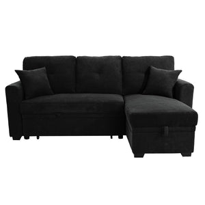 English Elm Sleeper Sectional with Pull Out Bed Reversible Chaise Storage Black Polyester Sofa W5568S00040