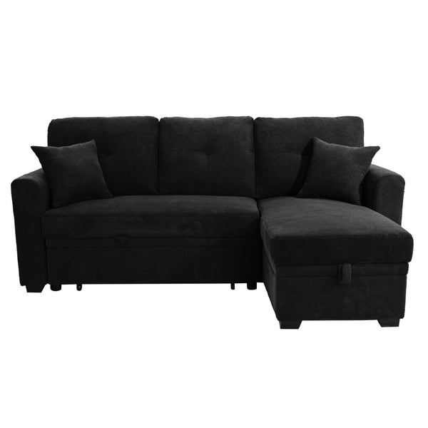 English Elm Sleeper Sectional with Pull Out Bed Reversible Chaise Storage Black Polyester Sofa W5568S00040
