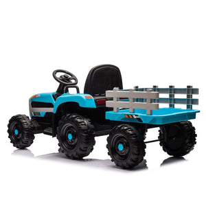 English Elm Ride on Electric Tractor Toy with Trailer 24v 400w Dual Motors Remote Control Led Blue W1578P193906