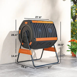 English Elm Dual Chamber Tumbling Composter with 53 Gallon Rotating Drums on Powder Coated Stand Black+Orange T3971P467360