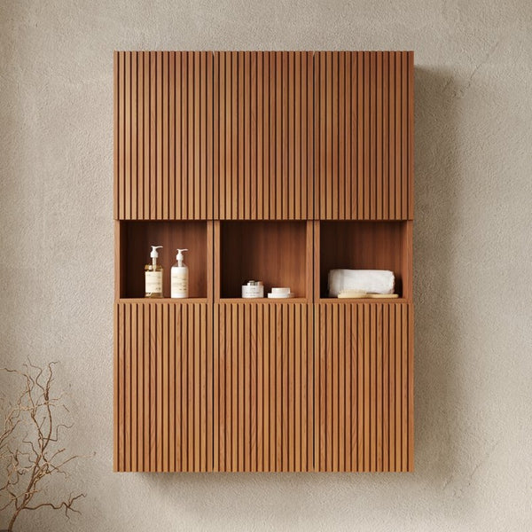 English Elm Mitch Modular Wall Mounted Cabinet Set Oak Woodgrain Soft Close Bathroom Storage W2615S00523