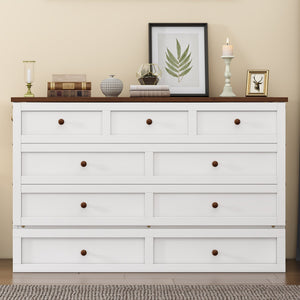 English Elm Solid Pine Murphy Bed Chest with Built-In Charging Station, Large Storage Drawer, Space-Saving Design White+Walnut 59.06 L x 24.8 W x 5.31 H BS701P176340K