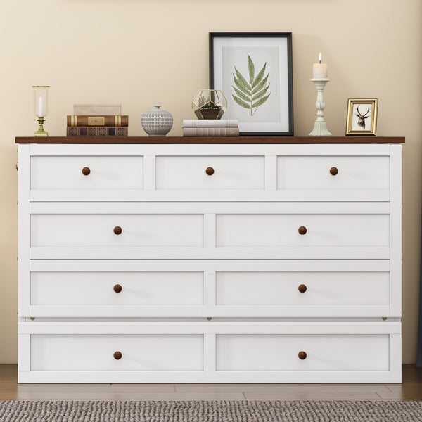 English Elm Solid Pine Murphy Bed Chest with Built-In Charging Station, Large Storage Drawer, Space-Saving Design White+Walnut 59.06 L x 24.8 W x 5.31 H BS701P176340K