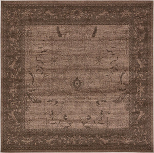 Unique Loom La Jolla Floral Machine Made Floral Rug Brown, Beige/Brown 7' 10" x 7' 10"