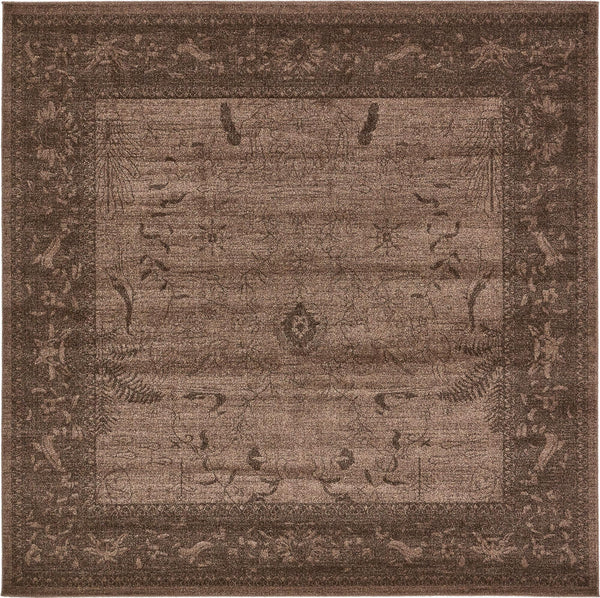 Unique Loom La Jolla Floral Machine Made Floral Rug Brown, Beige/Brown 7' 10" x 7' 10"