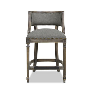 English Elm Jennifer Taylor Home - Paris 26.5" Farmhouse Counter Height Bar Stool with Upholstered Linen Seat, Hardwood Frame, Brass Footrest Gray B2719P238378