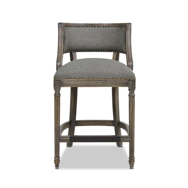 English Elm Jennifer Taylor Home - Paris 26.5" Farmhouse Counter Height Bar Stool with Upholstered Linen Seat, Hardwood Frame, Brass Footrest Gray B2719P238378