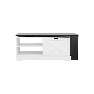 English Elm U-can Farmhouse Lift Top Coffee Table Barn Door Hidden Storage Living Room White+Black N724P351732K