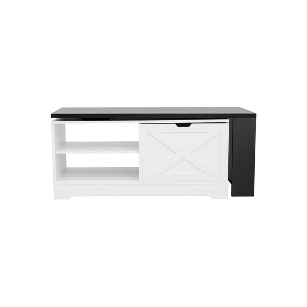 English Elm U-can Farmhouse Lift Top Coffee Table Barn Door Hidden Storage Living Room White+Black N724P351732K