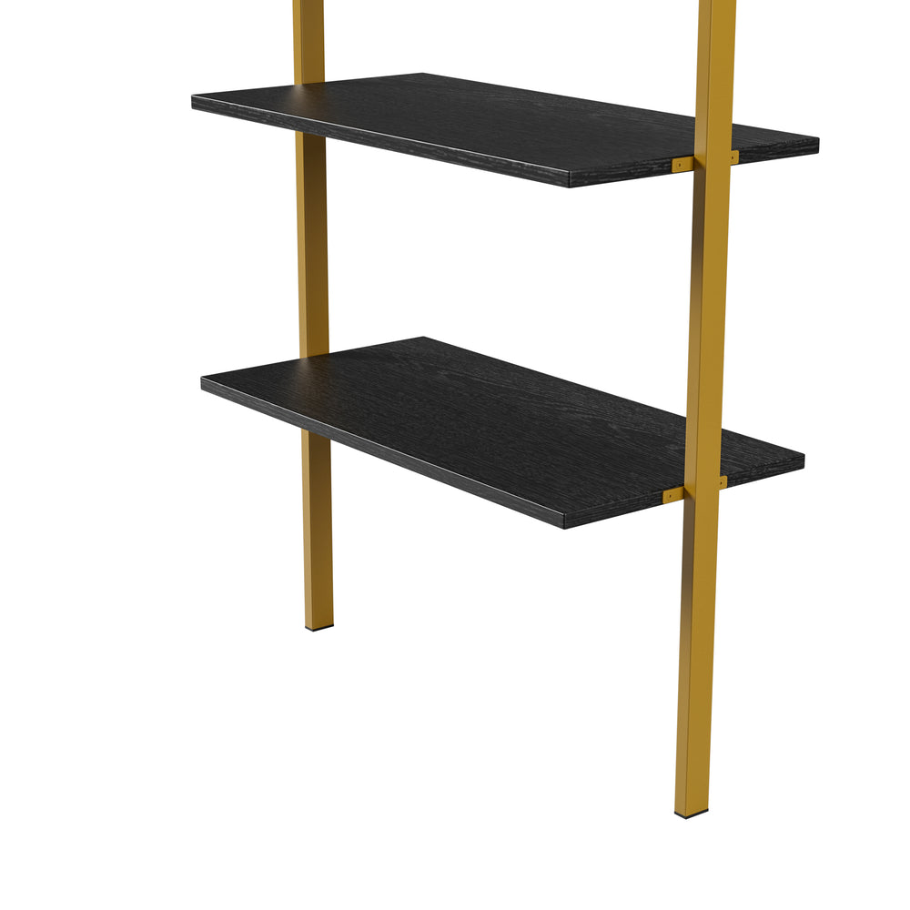 English Elm Industrial Ladder 5-Tier Wall-Mount Bookshelf with Metal Frame, MDF Shelves, Space-Saving Vertical Storage, Black/Golden Finish W578P357543