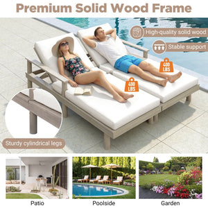 English Elm Trexm Acacia Wood Outdoor Chaise Lounge Set Reclining Patio Sunbed with Cushions Beige,Gray TM000034AAE