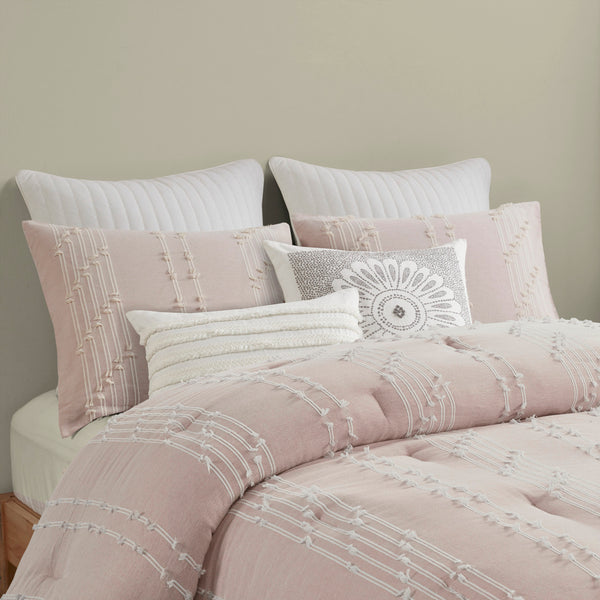 English Elm 3 Piece INK+IVY Kara Cotton Jacquard Comforter Set King/Cal King Blush Ivory OEKO-TEX 250gsm B03596419