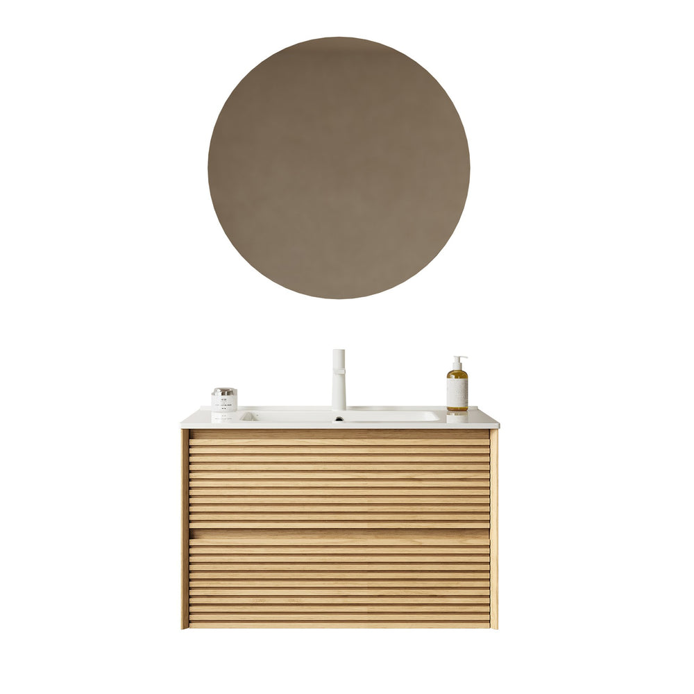 English Elm BRON 30" Bathroom Vanity with Ceramic Sink, Corolla Oak Grain Floating Wall-Mount Cabinet, Soft-Close Drawers W2615P264554