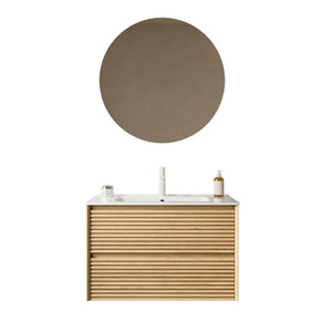 English Elm BRON 30" Bathroom Vanity with Ceramic Sink, Corolla Oak Grain Floating Wall-Mount Cabinet, Soft-Close Drawers W2615P264554