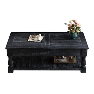 English Elm Farmhouse Lift Top Coffee Table Solid Wood Two Tier Hidden Storage Living Room W1445P412360