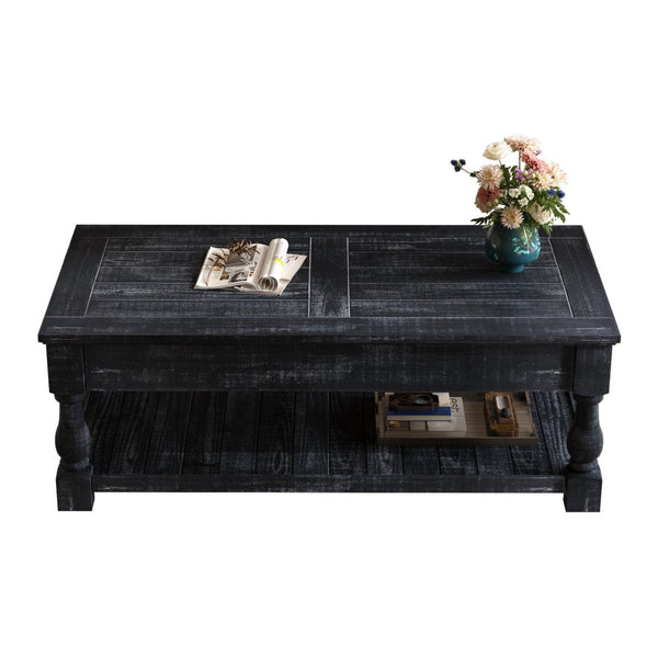 English Elm Farmhouse Lift Top Coffee Table Solid Wood Two Tier Hidden Storage Living Room W1445P412360