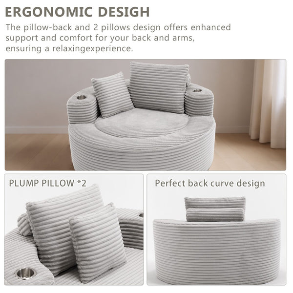 English Elm Round Cloud Sectional Sofa Bed with Memory Foam Cushions for Studio Living Spaces Grey W3224P444288