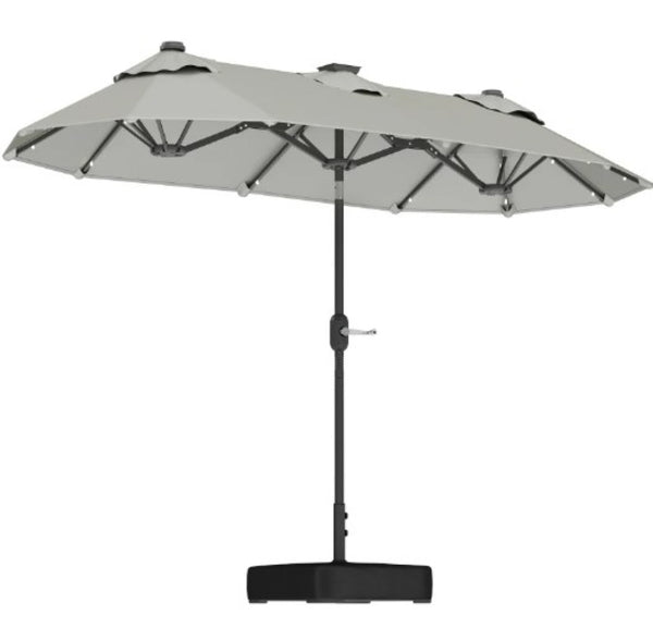 English Elm Outdoor Double Canopy Patio Umbrella with Solar Led Lights and Tilt Function T3971P427146