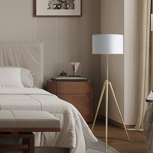 English Elm 64" Adjustable 47–64"H Brass & Shiny Gold Mid-Century Tripod Floor Lamp with White Linen Shade, Dimable Look B072P220162