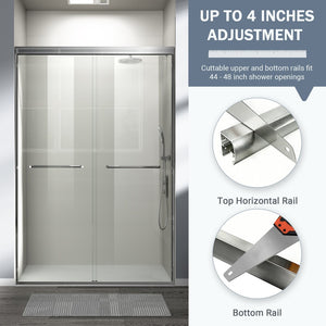 English Elm 44-48 in Semi-frameless Bypass Sliding Shower Door Tempered Glass Alcove Enclosure Brushed Nickel W1573P239434