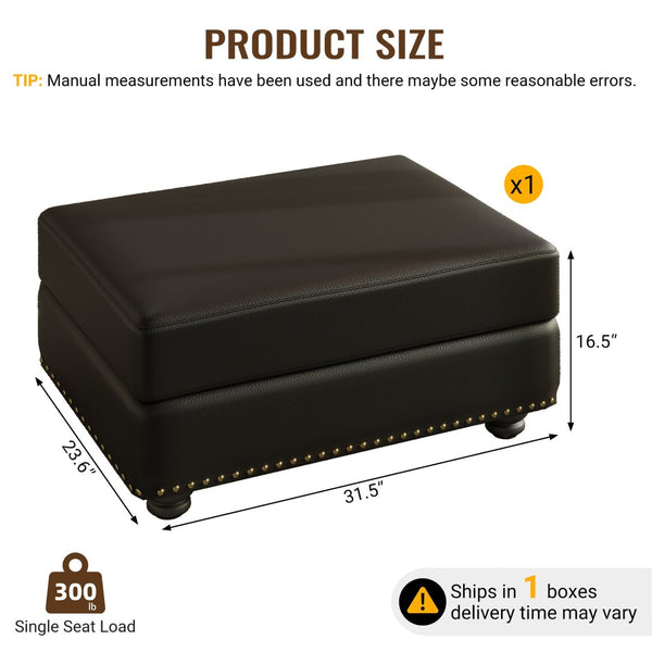 English Elm Faux Leather Modular Ottoman with Solid Wood Frame for Living Room Seating Black W1885P469592