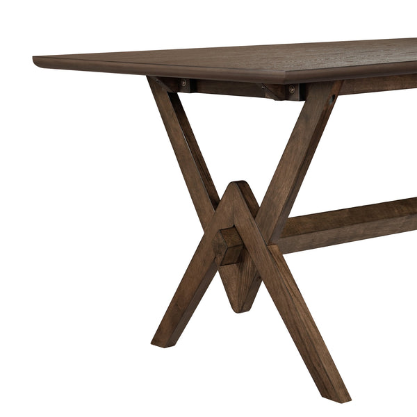 English Elm Christopher Knight Home® - 63" Double V Dining Table with Solid Wood Base, Farmhouse Rustic Grain, Seats 6, Durable Dovetail Craftsmanship Walnut N771P330587T