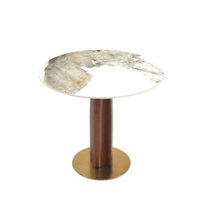 English Elm Modern Round Dining Table - 33.5" Sintered Stone Top With Wooden Legs & Gold Base For Small Spaces P3 W1535S00606-GIGA