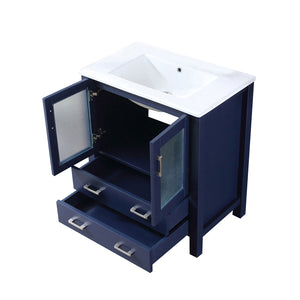 English Elm Navy Blue Bath Vanity: 30" W X 18.25" D With Elegant White Ceramic Top & Ample Storage Space B2731P260427