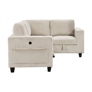 English Elm 4-Piece Modular Sectional with Storage Drawers, Side Pockets and USB Charging in Corduroy Upholstery Beige 28.5 L x 29 W x 20.5 H B011S01074