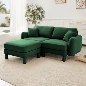 English Elm Boucle Loveseat Sectional Sofa With Removable Ottoman, Shell-Shaped Armrests, Green For Chic Spaces W3041S00307