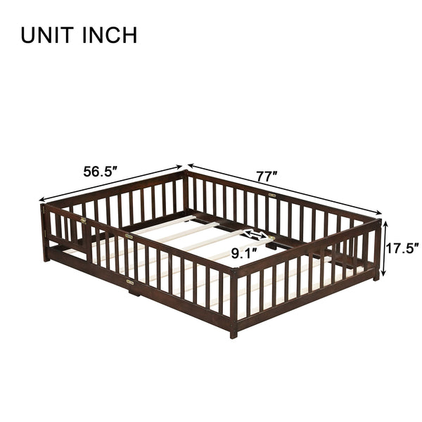 English Elm Full Size Floor Bed With Safety Fence & Door - Eco-Friendly Rubberwood Frame In Rich Espresso Finish W504P286381
