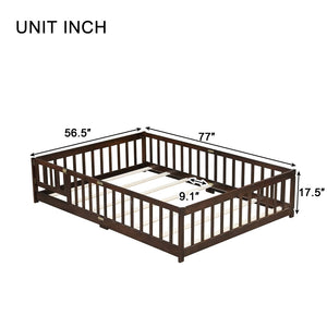 English Elm Full Size Rubberwood Floor Bed with Safety Guardrails and Latching Door for Toddlers Espresso W504P429302