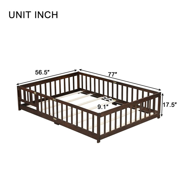 English Elm Full Size Rubberwood Floor Bed with Safety Guardrails and Latching Door for Toddlers Espresso W504P429302
