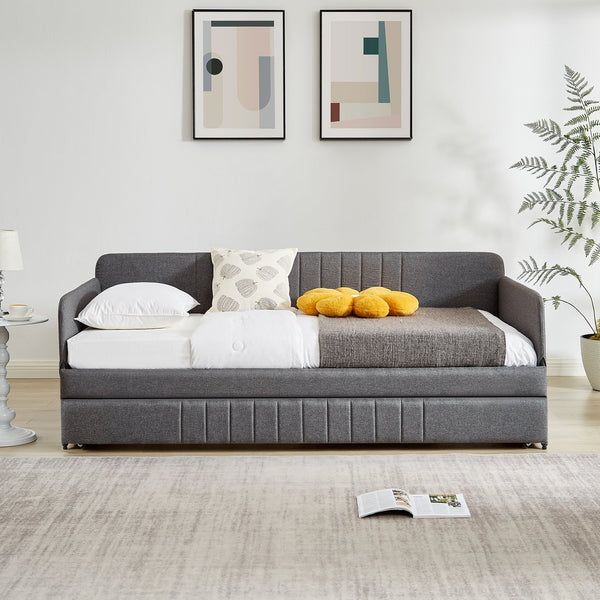 English Elm Daybed, Grey Metal Framed Sofa Bed with Twin Trundle, Durable Iron Frame, 6"-8" Mattress Fit, 78.4" W1162P214581
