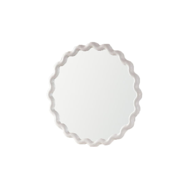 English Elm White Matte Scalloped Round Mirror Petal Wavy Frame for Bedroom or Bathroom W3081P391521