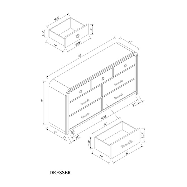 English Elm Malco Solid Wood Chest with Acrylic Bar Handles, Gold Detailing, Rounded Edges and Spacious Drawers Oak 71.25 L x 20.5 W x 40.25 H B201P391805