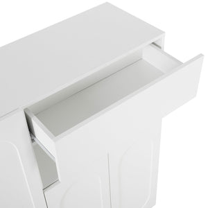 English Elm On-Trend 2-In-1 Shoe Cabinet With Soft Cushion & Arched Doors – Modern Storage Bench For Entryway, White N721P245716K-GIGA