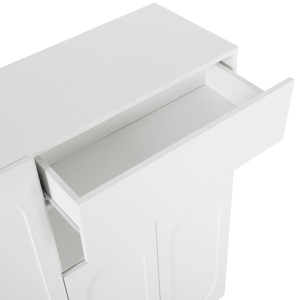 English Elm On-Trend 2-In-1 Shoe Cabinet With Soft Cushion & Arched Doors – Modern Storage Bench For Entryway, White N721P245716K-GIGA