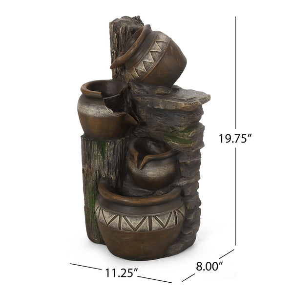 English Elm Christopher Knight Home® - 19.75" Weather-Resistant 3-Tier Floor Fountain with LED Base Light, Stone-Look Polyresin Outdoor Decor 71793.00BGRY
