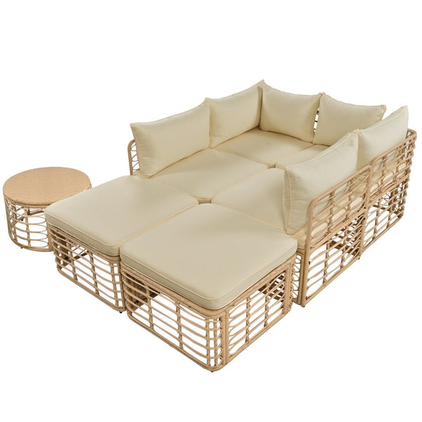 English Elm Go Modular 7 Piece Pe Rattan Patio Sectional with Cushions for Backyard Entertaining N704G201233D