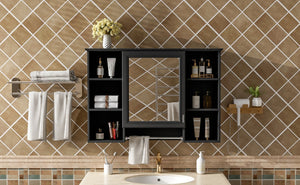 English Elm 3-in-1 Wall Mounted Bathroom Medicine Cabinet with Soft Close Mirror and Towel Bar Black N710P358613B