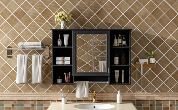 English Elm 3-in-1 Wall Mounted Bathroom Medicine Cabinet with Soft Close Mirror and Towel Bar Black N710P358613B