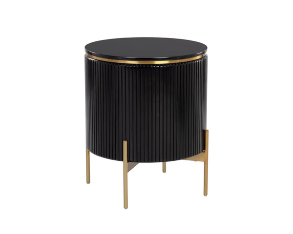 Sunpan Paloma End Table - Luxurious Sculptural Design with Antique Gold Accents for Elegant Interiors Black