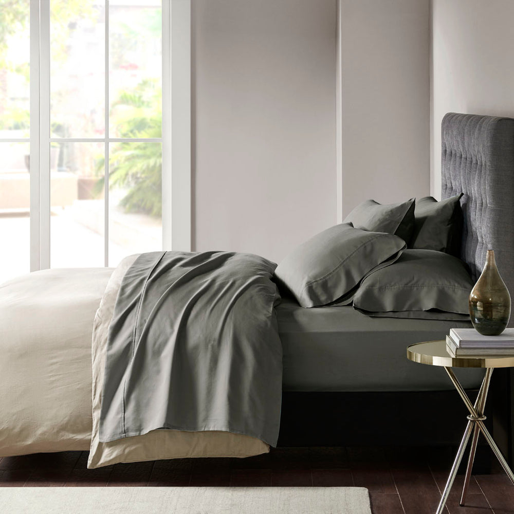 JLA Home Madison Park - Cotton sateen sheet set with peachy-soft finish, OEKO-TEX certified, breathable, durable, easy-care luxury Charcoal MP20-6422