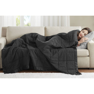 JLA Home Madison Park - Lightweight Down Alternative Blanket with Satin Trim, Moisture-Wicking OEKO-TEX Hypoallergenic Comfort Black MP51-8502