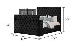 English Elm Encore Modern Tufted Upholstered Queen Bed With Hidden Tv Compartment & Electric Fireplace, Black B009S01680