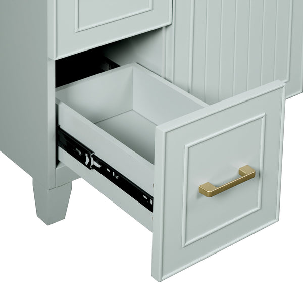 English Elm 36" Green Bathroom Vanity with Ceramic Sink, Gold Handles, Soft-Close Drawers & Adjustable Shelf N729P257304F