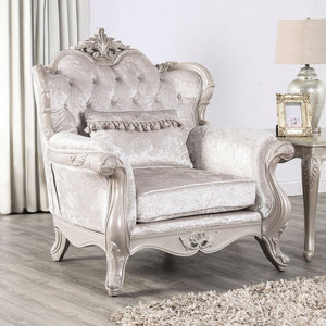 English Elm Off Acapulco Chair Off White Tufted Wingback Chair 44"W Traditional Crown Molding Carved Legs B2741P380816