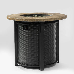 English Elm 30" 50000BTU Propane Fire Pit Table with Faux Wood Grain Top, Stainless Burner, Glass Rocks, Black W853P194144