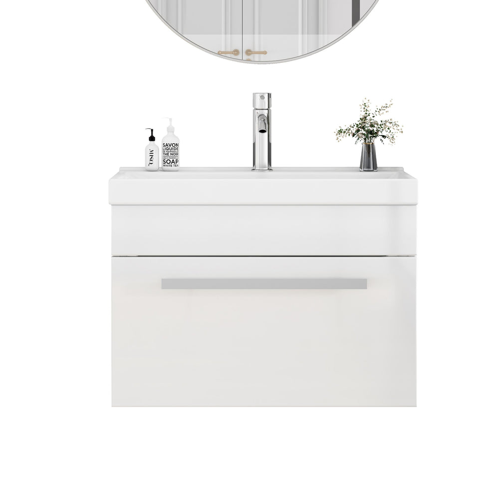English Elm 24-Inch Bathroom Vanity With Sink Combo - Modern Wall-Mount Design, Soft-Close Drawer & Glossy Finish W3151S00059
